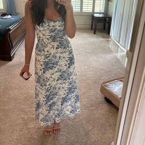 Women's Reformation Nikita Ivory Blue Floral Sleeveless Midi Dress Size 4